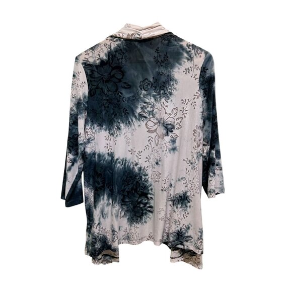 Dressbarn Attached Tank Cardigan Blue Burnout Floral Stretch Top Size 1X - Picture 3 of 5